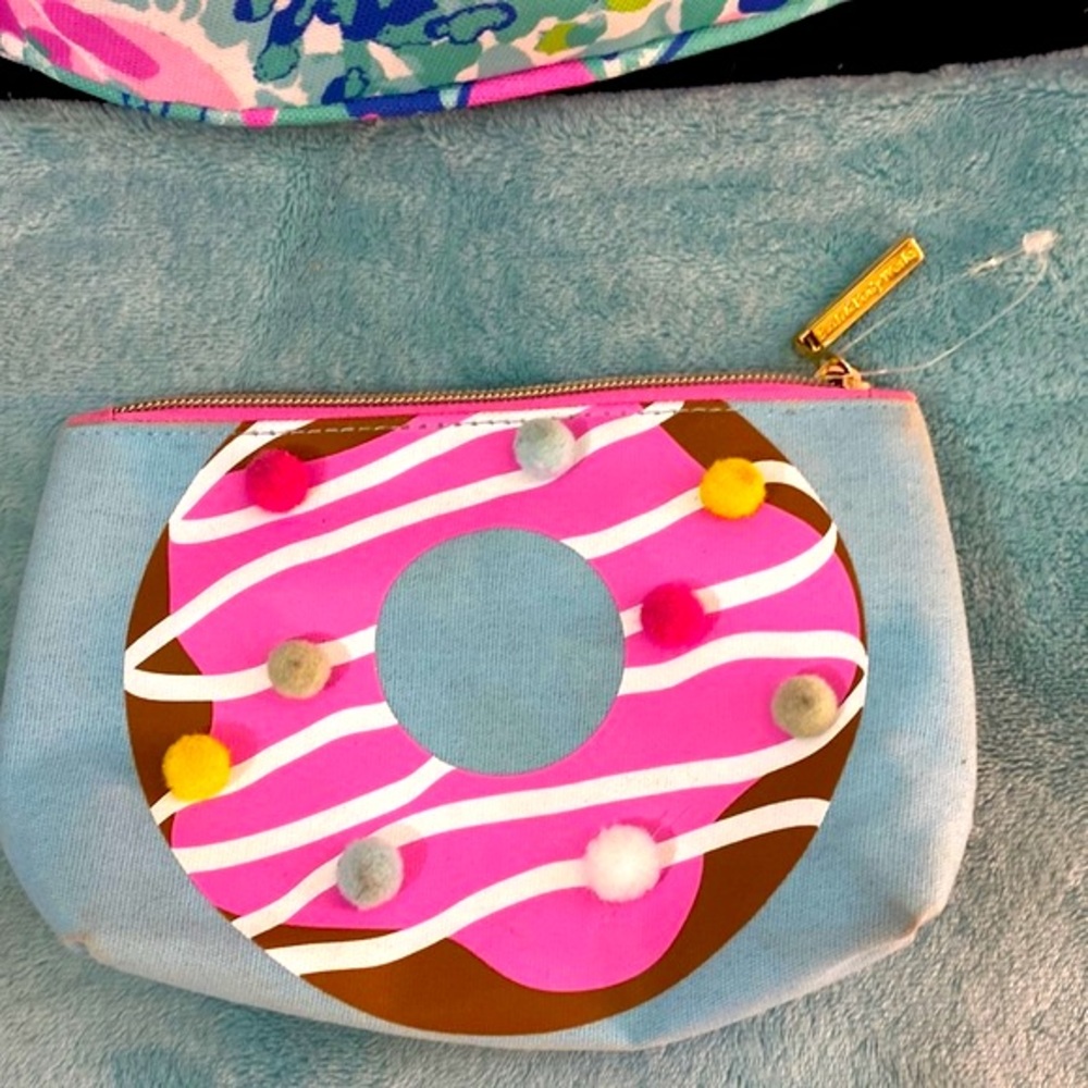 “Donut kill my vibe” makeup bag with pompom decorated donut